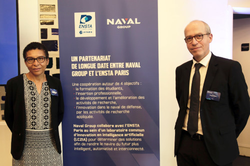 Elisabeth Crépon, Directrice d'ENSTA Paris, et Vincent Geiger, Directeur de Naval Research et Directeur Scientifique de Naval Group.